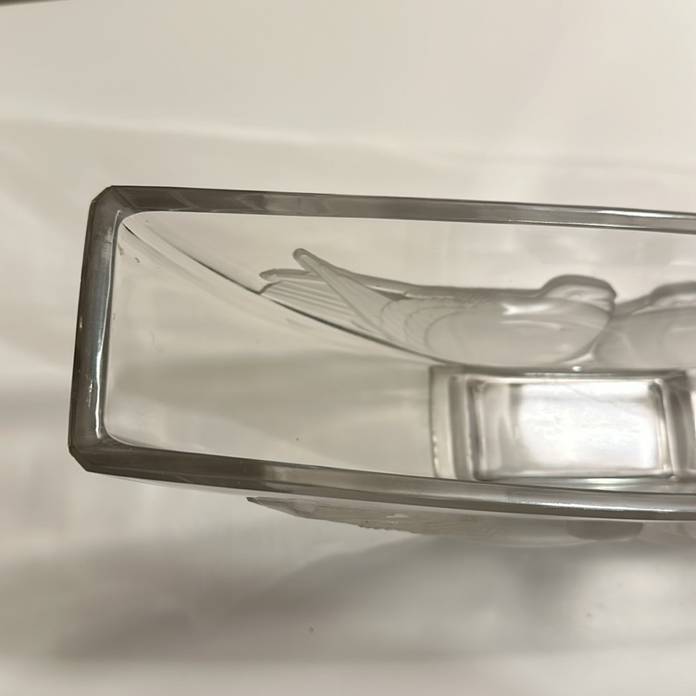 Verlys Console Bowl Boat Shape French 30S ARTDECO FROSTED GLASS BIRD DOVE SIGNED - Picture 3 of 12
